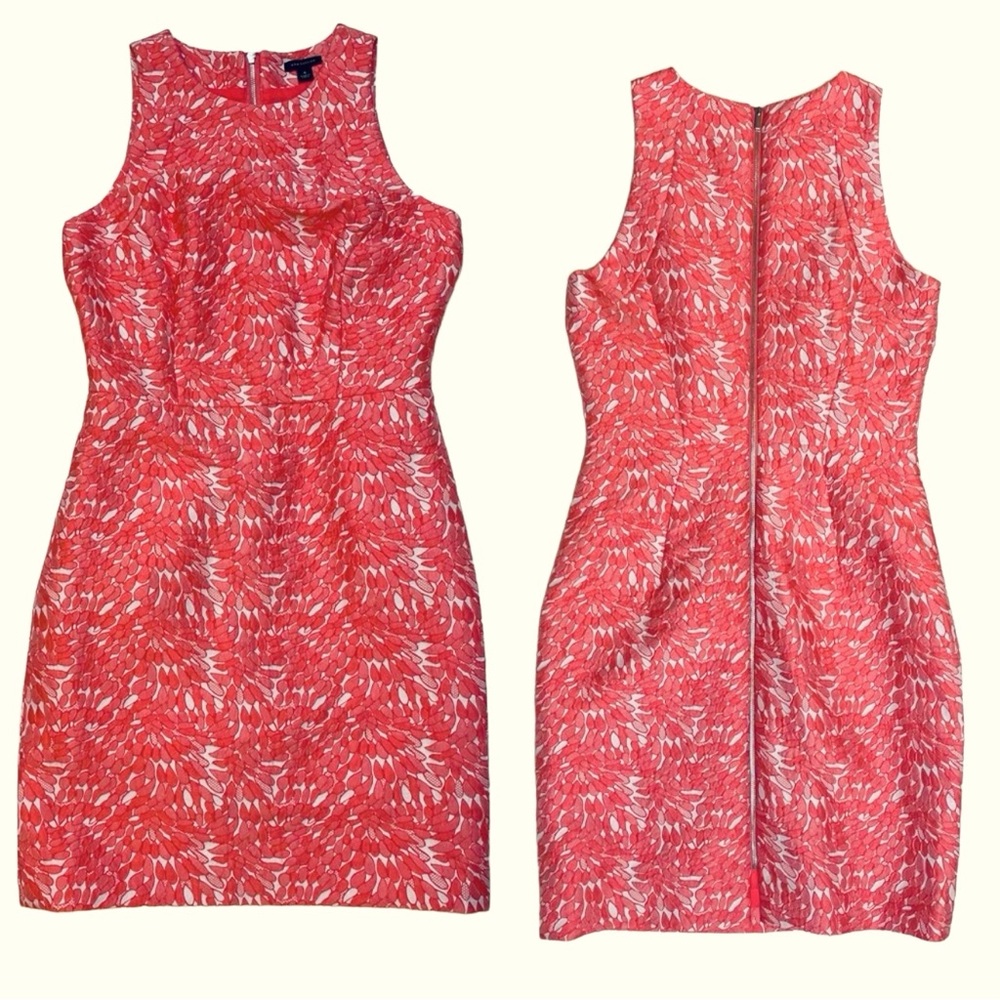 Ann Taylor Sz 4 Sleeveless Apricot/Orange and White Lace Pattern Sheath Dress